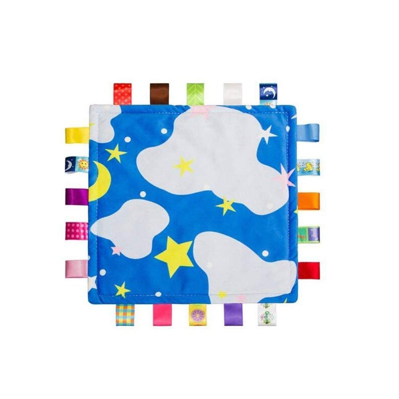 VOBRAMY Blue Baby Tag,Baby Taggy Blanket - Blue with Cloud Tag, Taggy Blanket Best Gift for Newborn Boy and Girls - Image 1